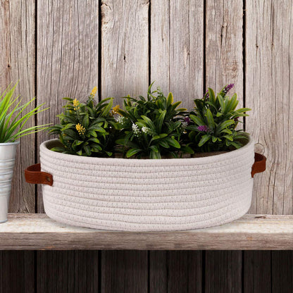 Woven Cotton Rope Toilet Tank Basket, Navy and White