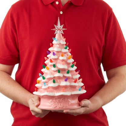 Hand Painted Ceramic Christmas Tree, 15 Inch Pre-Lit