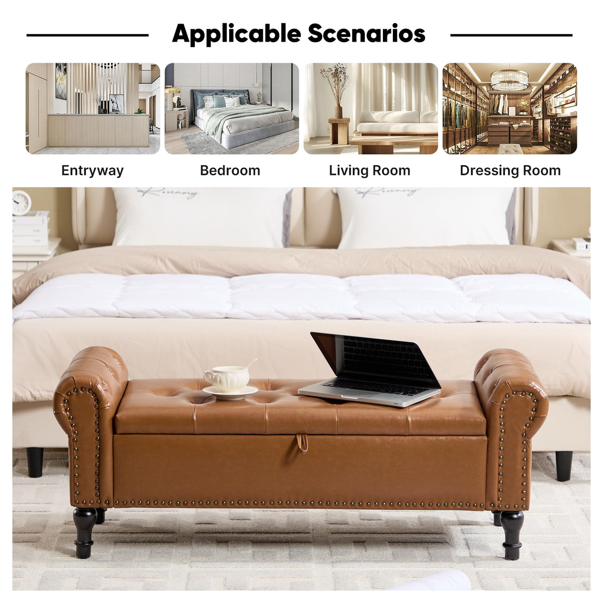 Navy Velvet Tufted Storage Bench