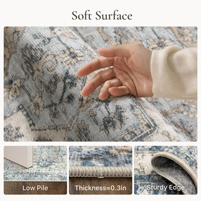 Blue Floral Boho Bath Mat, 24 x 17