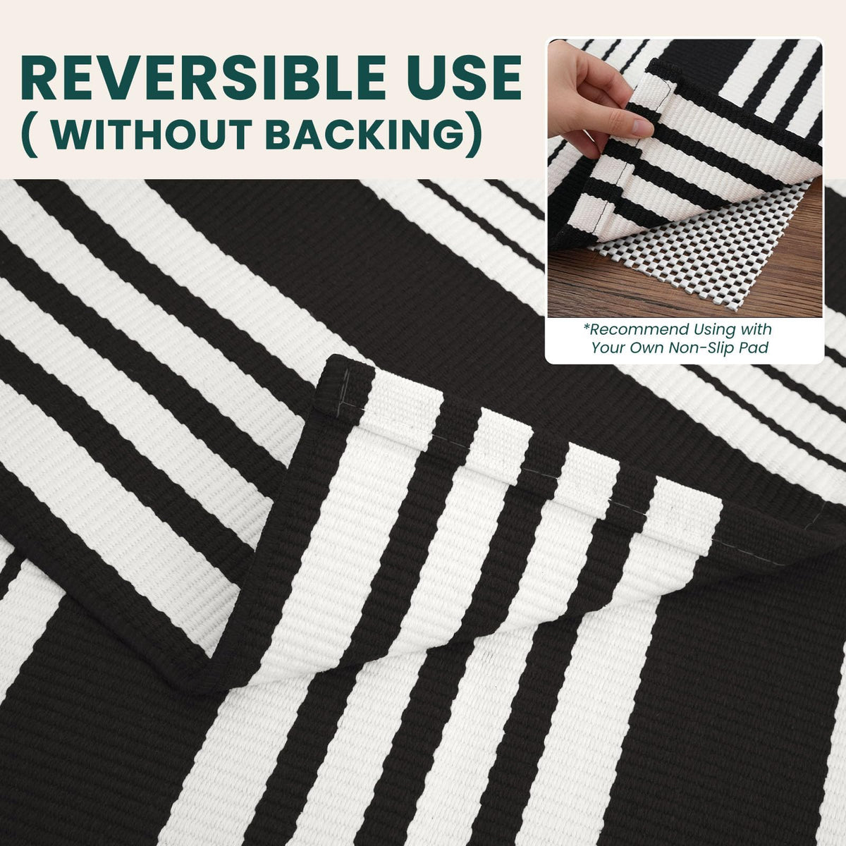 Navy and White Striped Cotton Rug, 28x43