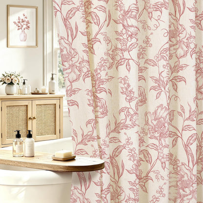 Blue Floral Linen Blend Shower Curtain