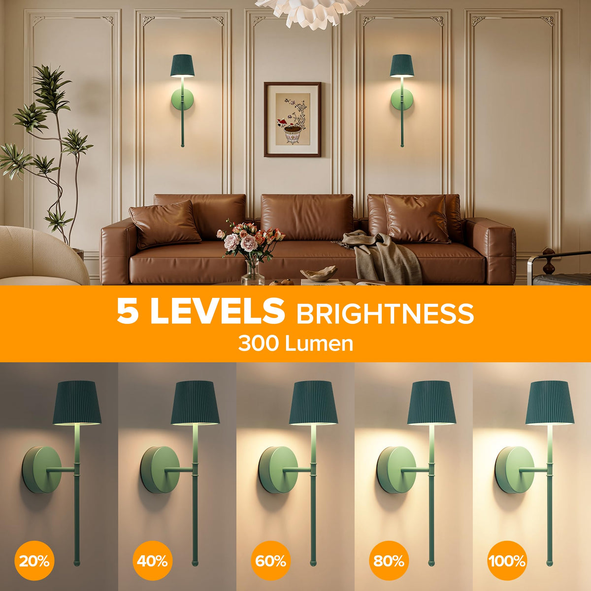 Blue Cordless Rechargeable Wall Sconces, Set of 2