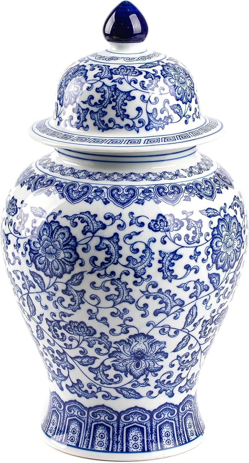 Blue and White Ginger Jar, 9.8 or 15 Inch