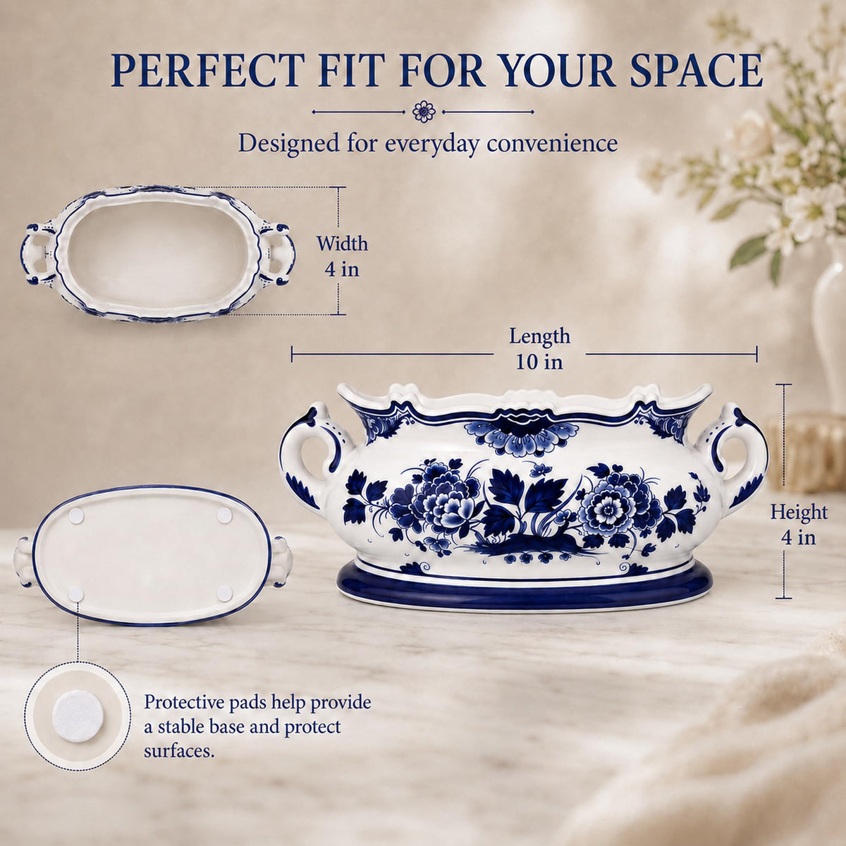 Blue and White Oval Footbath Planter