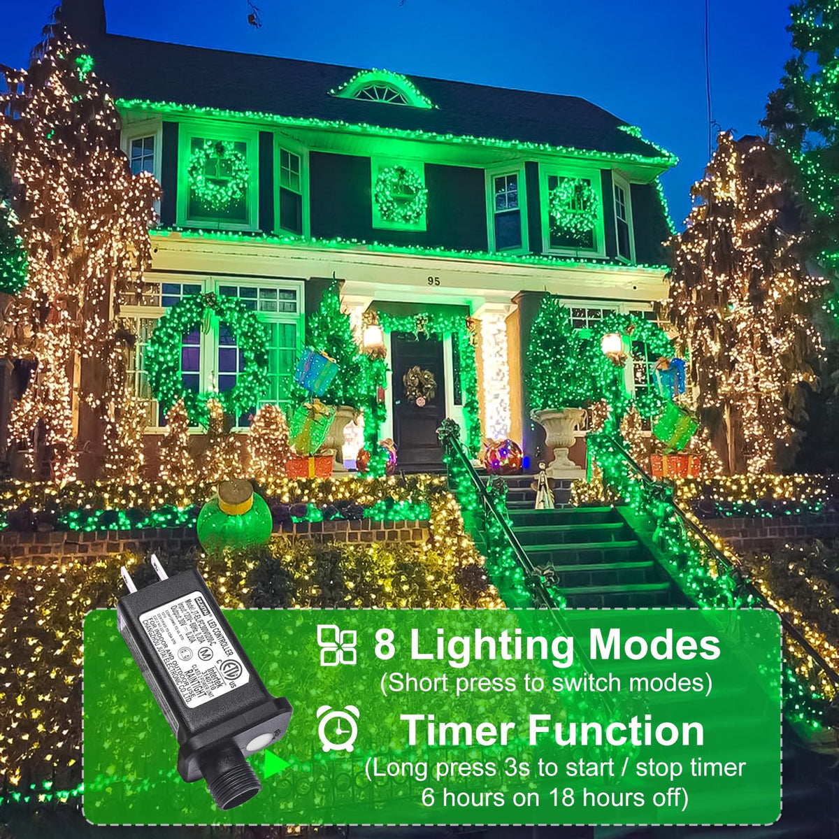 Blue and White Christmas Lights, 100 ft