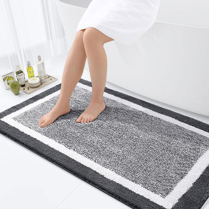 Navy and White Microfiber Bath Rug, 36 x 24