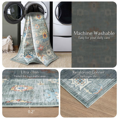 Washable Area Rug, Delft Blue Vintage Floral