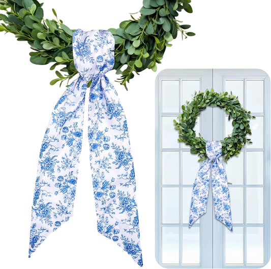 Blue Chinoiserie Floral Wreath Sash, Set of 2