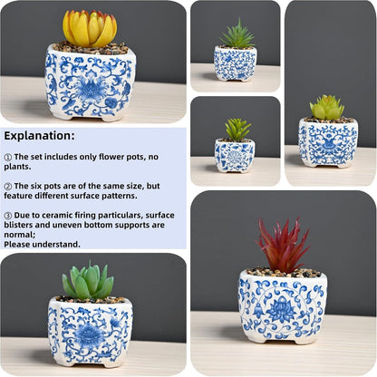Blue and White Succulent Planters, Set of 6