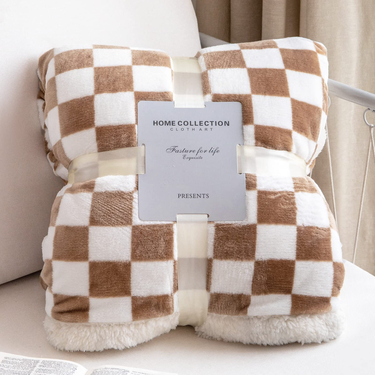 Navy Checkered Sherpa Throw Blanket