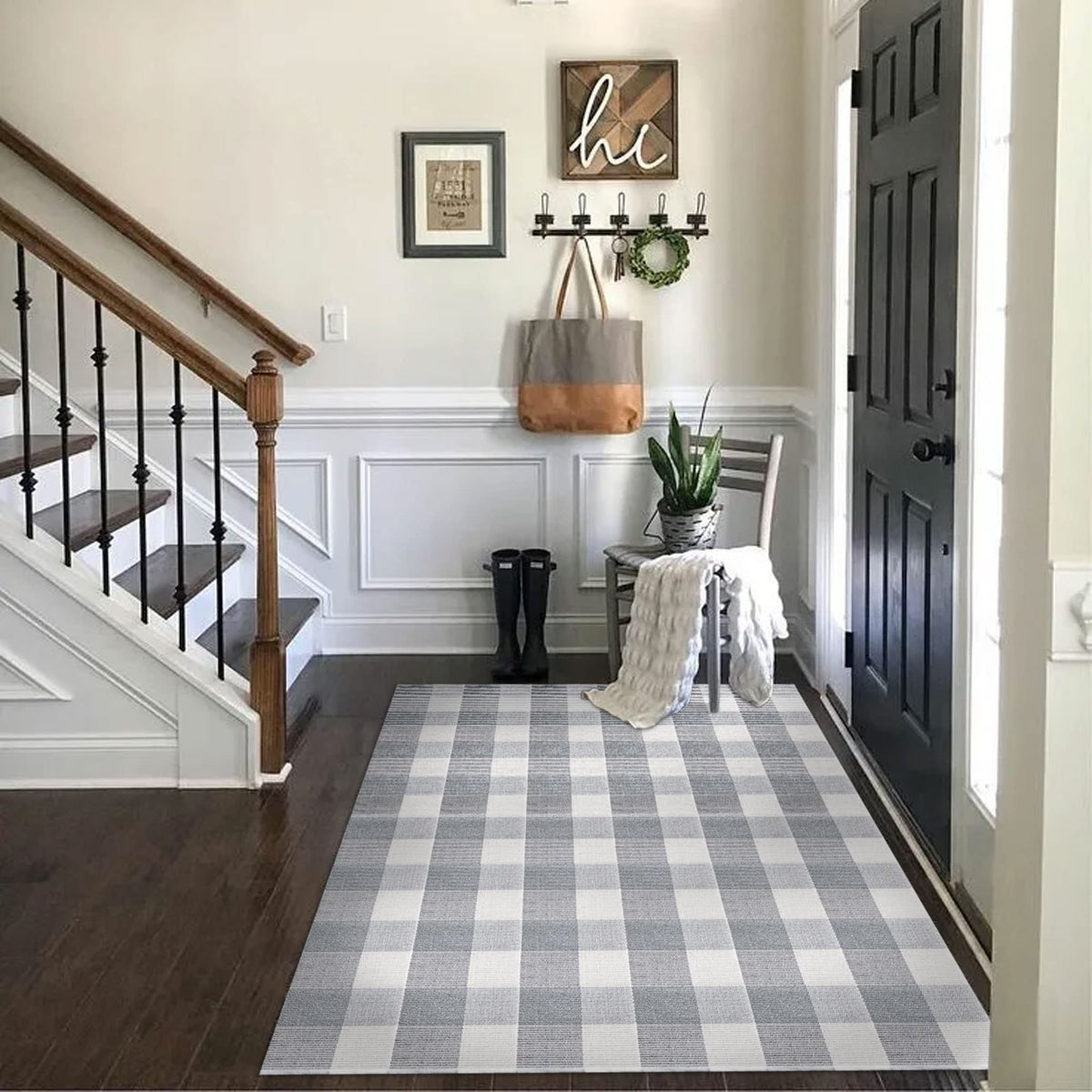 SEEKSEE Blue Buffalo Plaid Porch Rug, 27.5x43