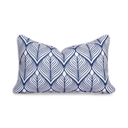 Navy Greek Key Outdoor Lumbar Pillow Cover, 12x20