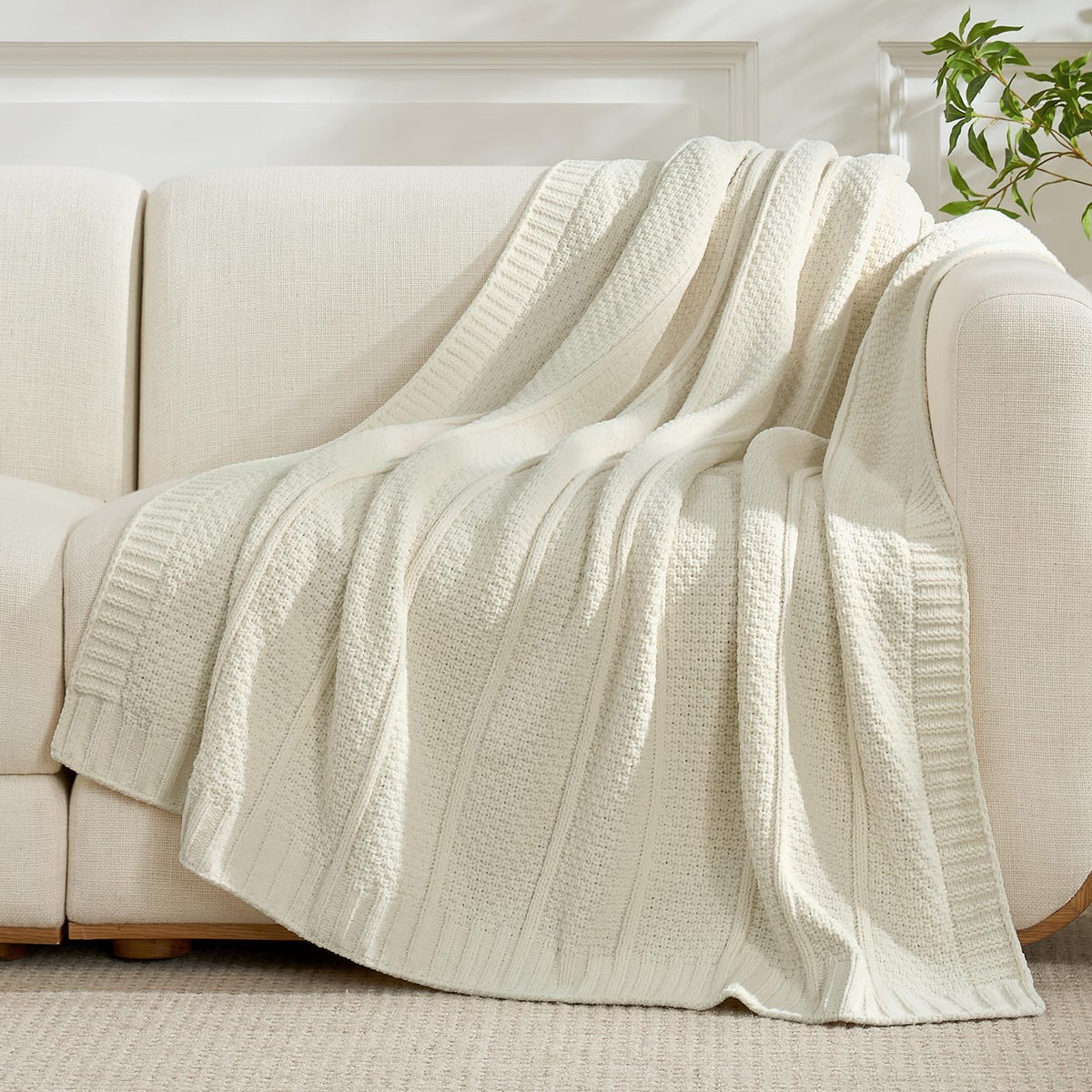 Checkered Knit Throw Blanket, Blue, 50 x 60 Inch