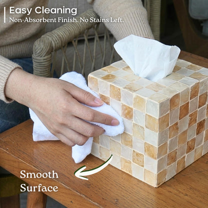 Navy Capiz Square Tissue Box Cover