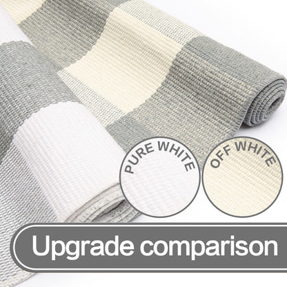 MUBIN Blue White Plaid Cotton Rug, 27.5x43