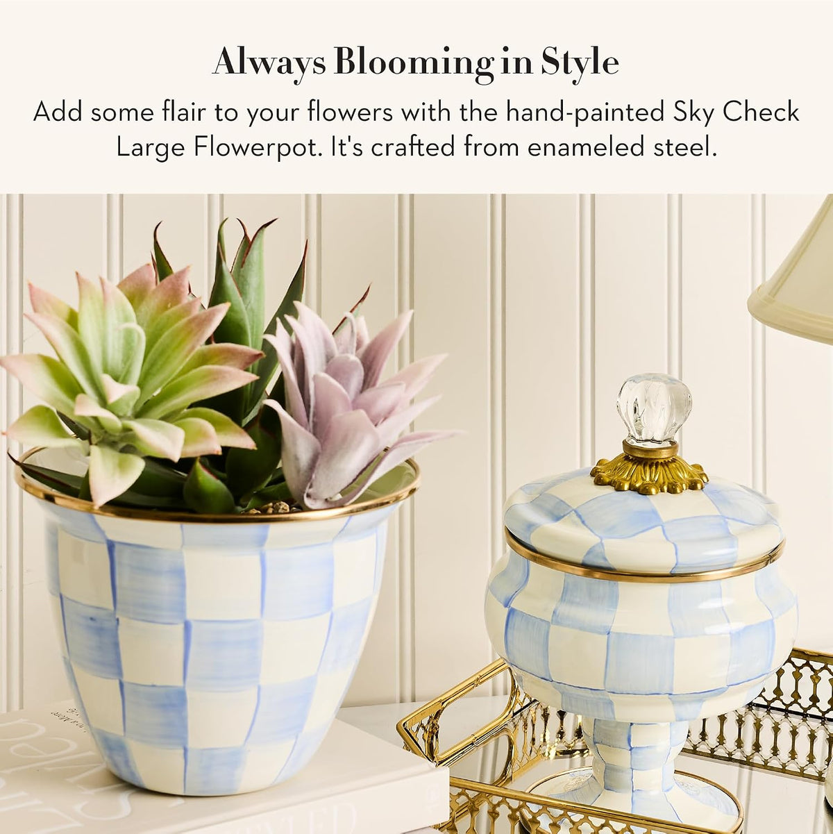 MacKenzie-Childs Sky Check Enamel Flowerpot, Large