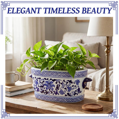 Blue and White Chinoiserie Oval Planter
