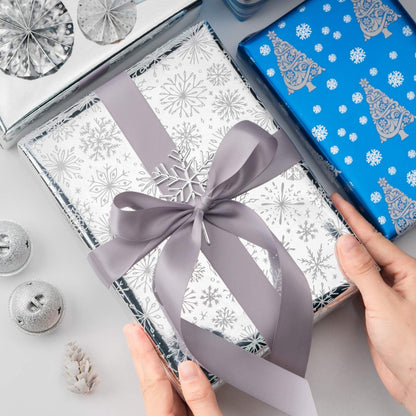 Christmas Wrapping Paper Rolls, Blue and Silver, 4 Rolls