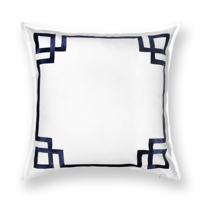 Navy Greek Key Outdoor Lumbar Pillow Cover, 12x20