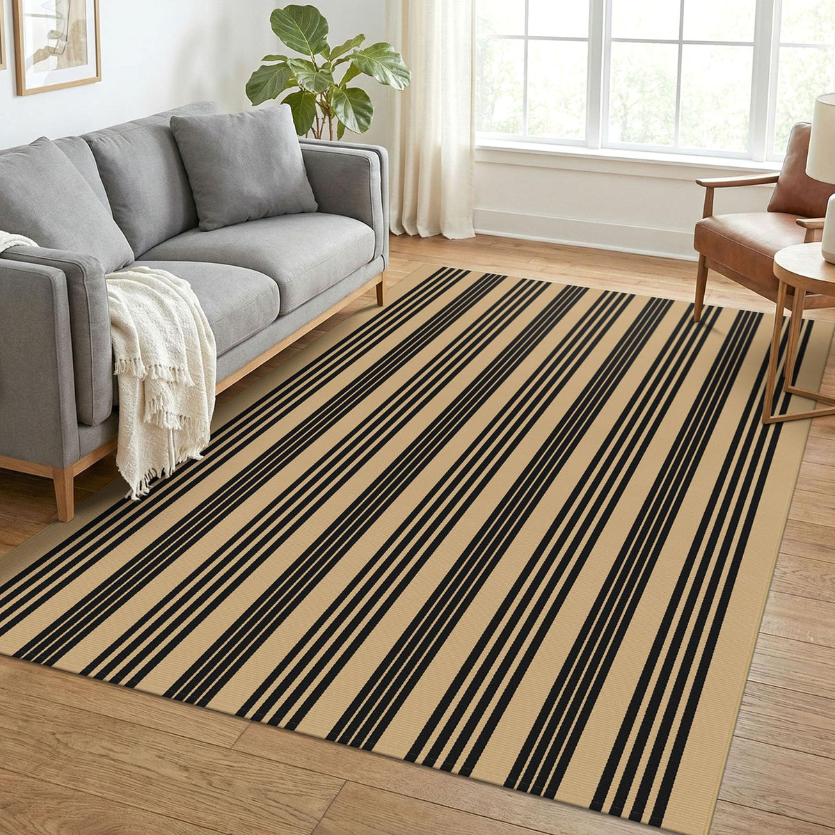 Navy and White Striped Cotton Rug, 28x43