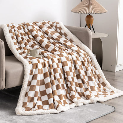 Navy Checkered Sherpa Throw Blanket
