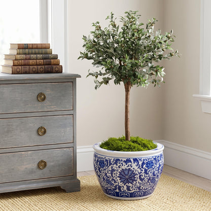 Blue and White Fishbowl Planter, 16 Inch