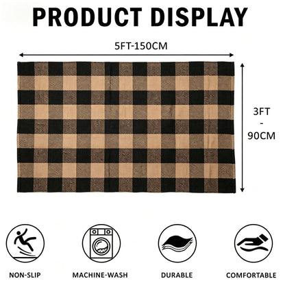 SEEKSEE Blue Buffalo Plaid Porch Rug, 27.5x43