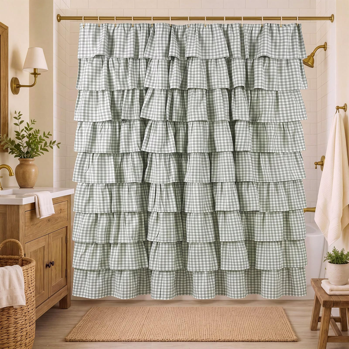 Ruffled Gingham Shower Curtain, 72 x 72