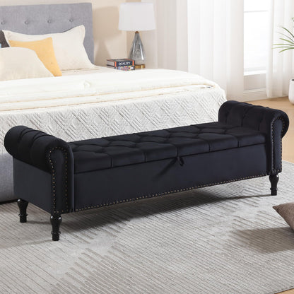 Navy Velvet Tufted Storage Bench