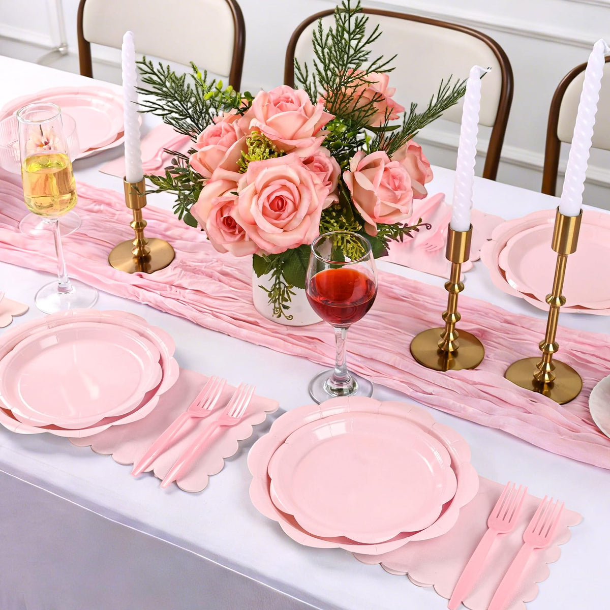 Blue Scalloped Paper Plates and Napkins, Serves 24
