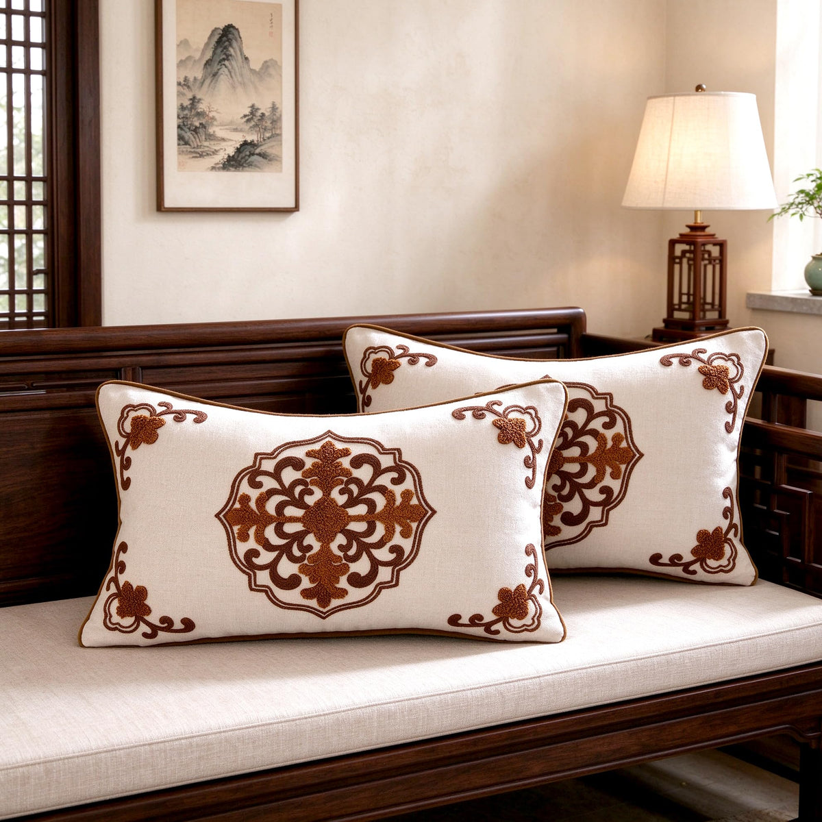Chinoiserie Floral Chenille Pillow Cover
