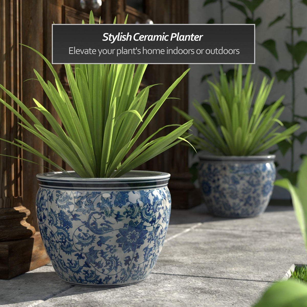 Ladies Blue and White Porcelain Fishbowl Planter