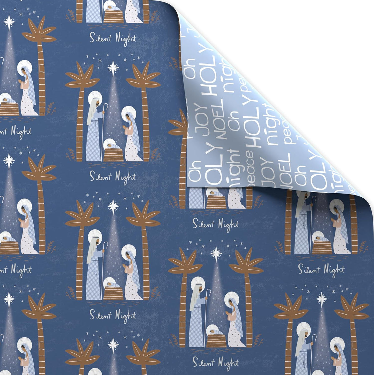 Navy and White Nativity Christmas Wrapping Paper