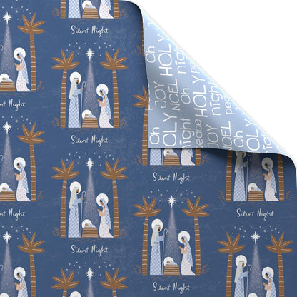Navy and White Nativity Christmas Wrapping Paper