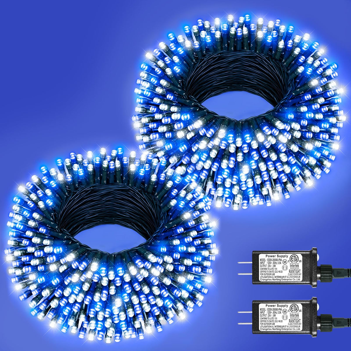 Blue and White Christmas Lights, 100 ft