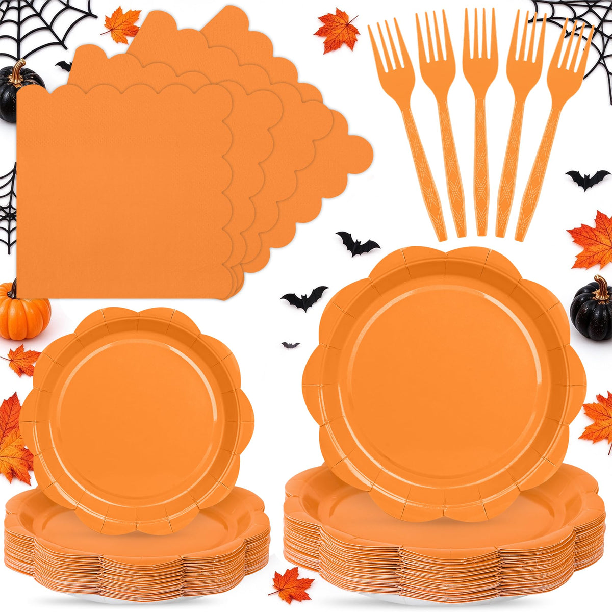 Blue Scalloped Paper Plates and Napkins, Serves 24