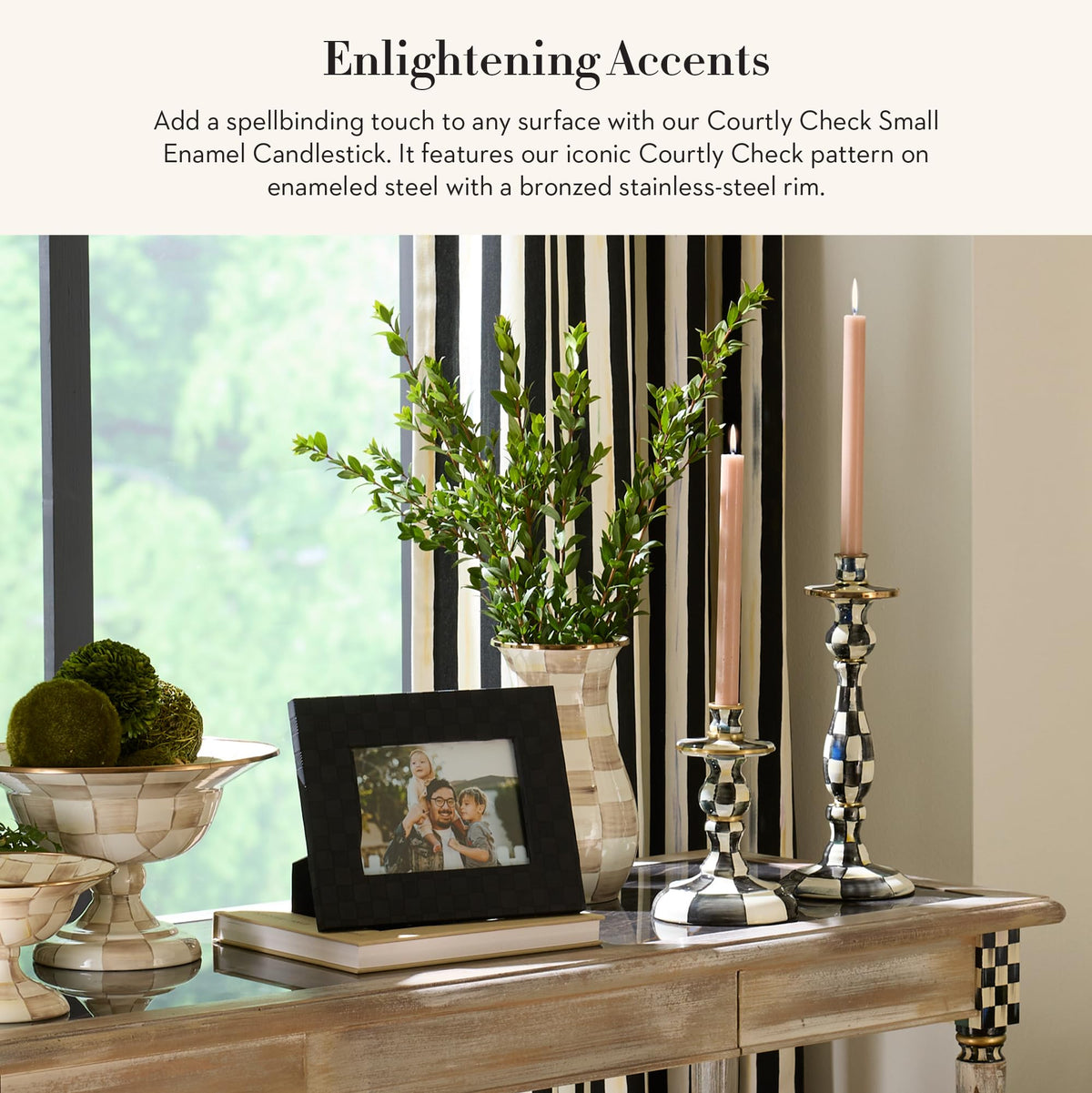 MacKenzie-Childs Sky Check Pillar Candlestick