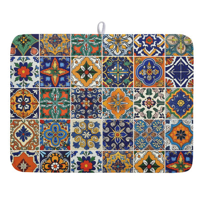 Blue Chinoiserie Floral Dish Drying Mat