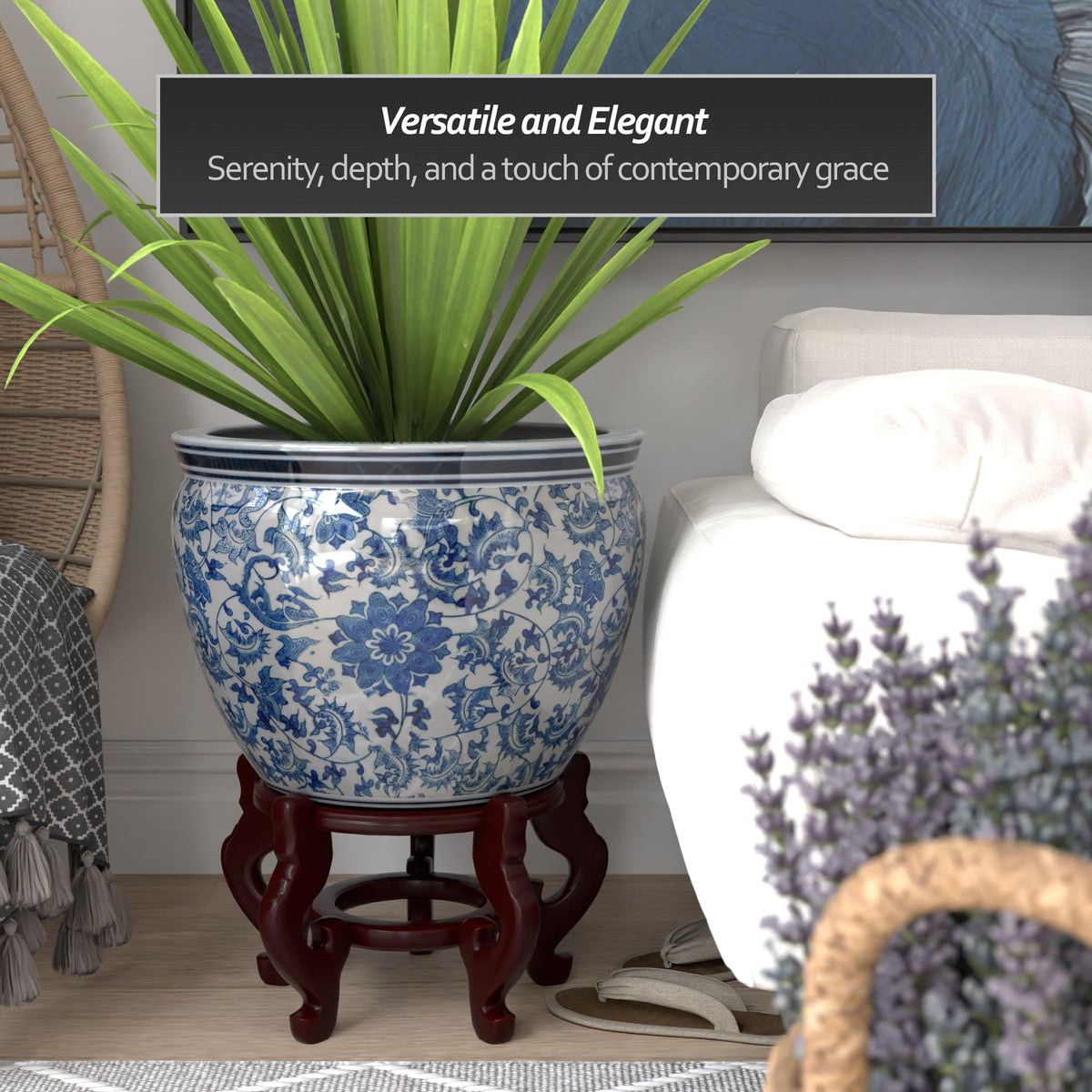 Ladies Blue and White Porcelain Fishbowl Planter