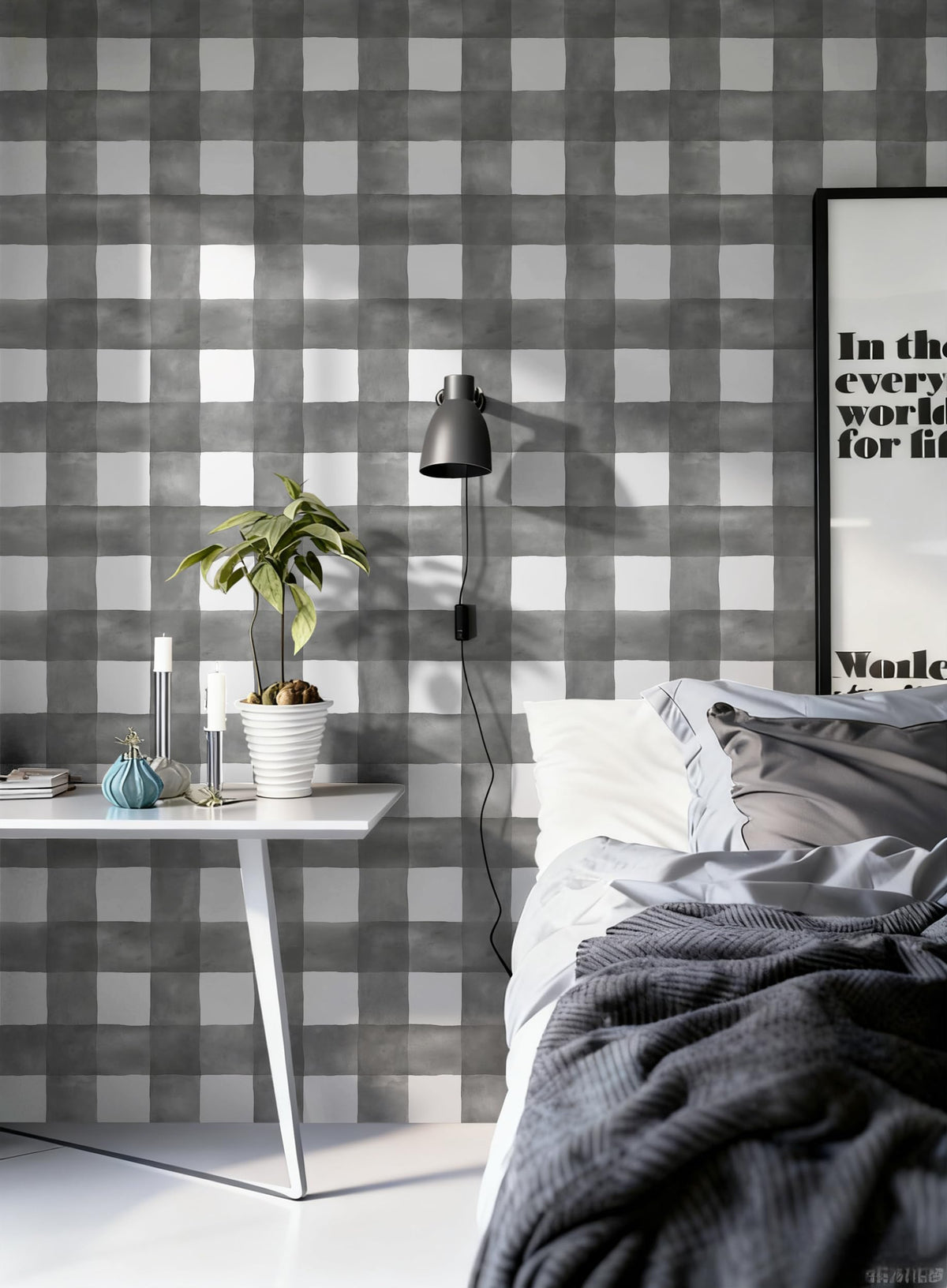 Blue Gingham Peel and Stick Wallpaper