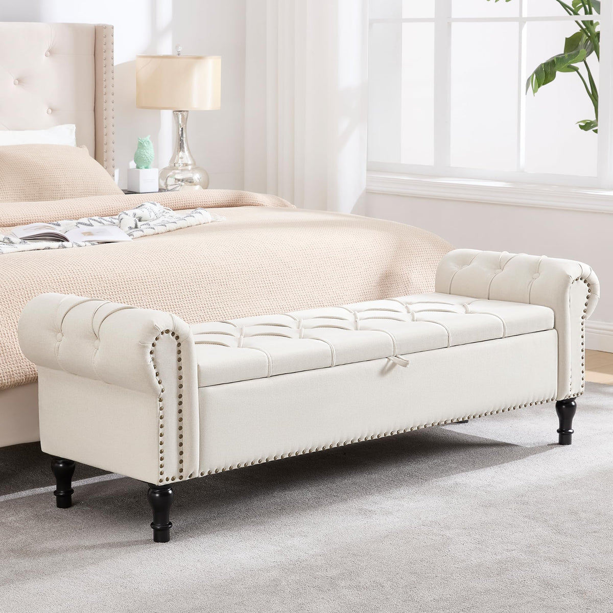 Navy Velvet Tufted Storage Bench
