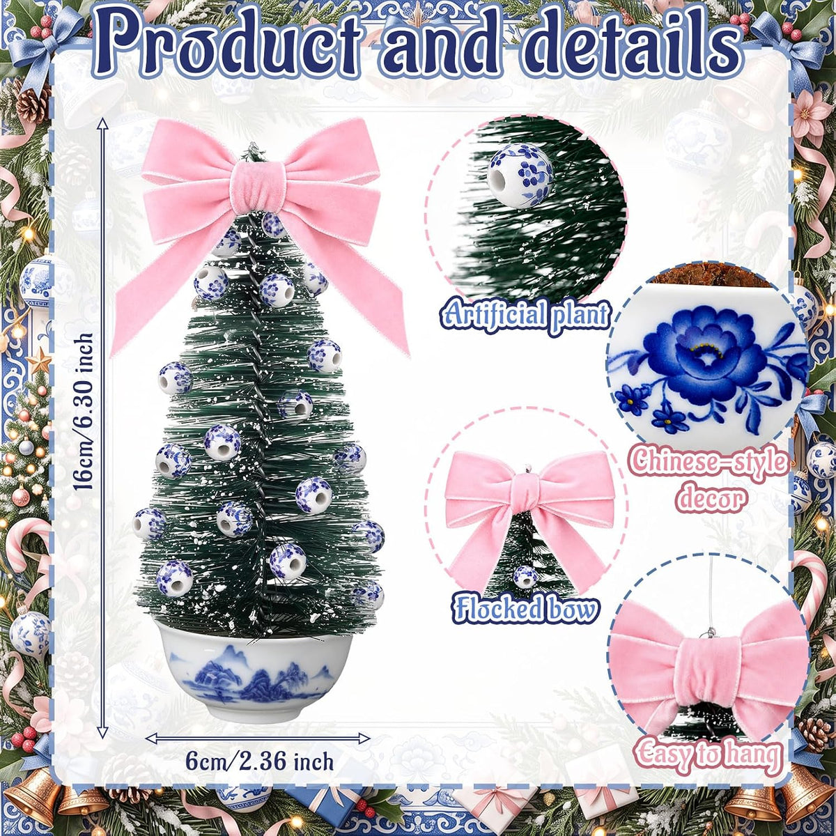 Blue and White Chinoiserie Topiary Ornaments, Set of 6