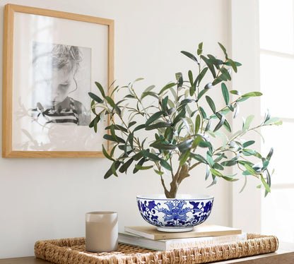 Blue and White Chinoiserie Bowl Planter, 9 Inch
