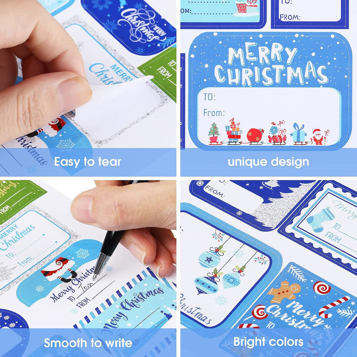 Blue Christmas Name Tag Stickers, 144 Pieces