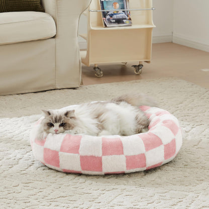 Blue Checkered Round Dog Bed