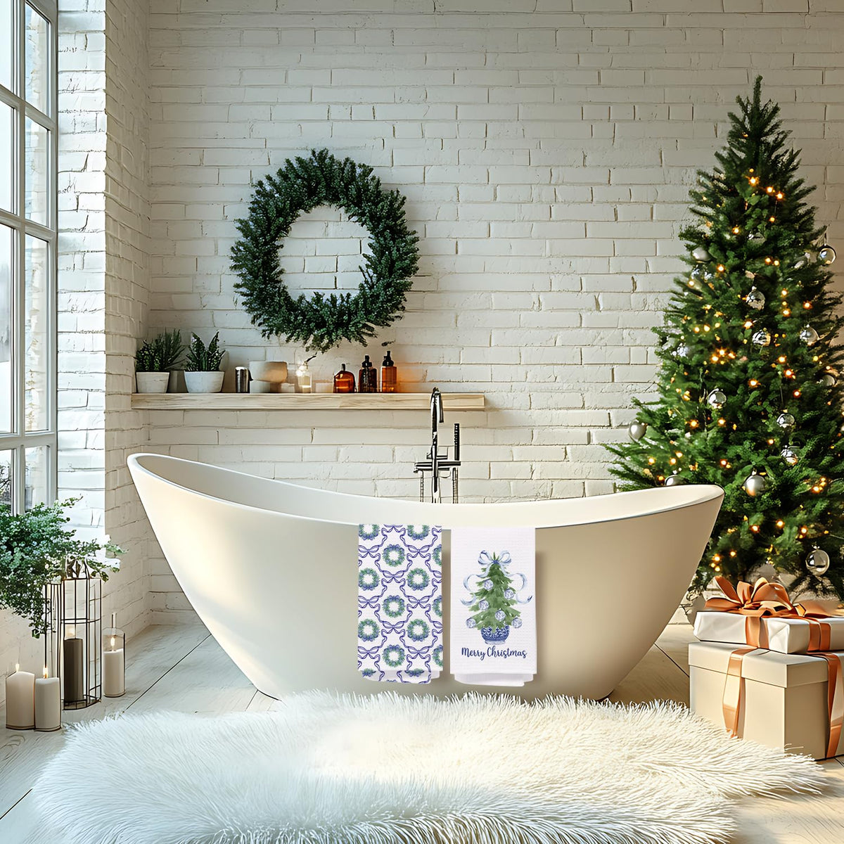 Chinoiserie Christmas Kitchen Hand Towels, 16x24 Inch