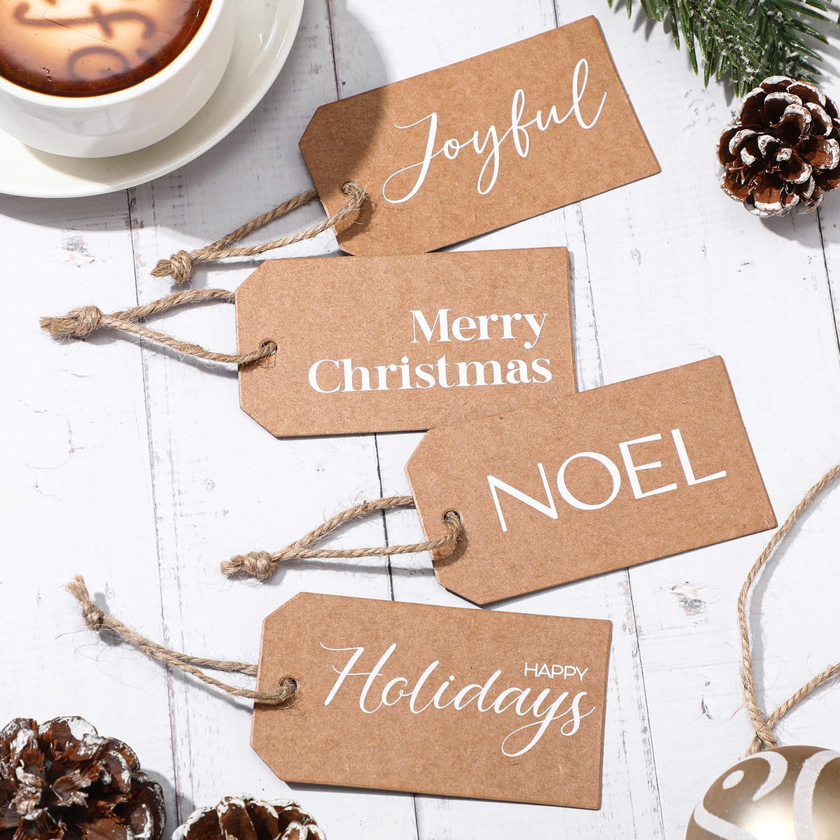 Christmas Gift Tags with Ribbon, 100 Pack, Blue and Silver