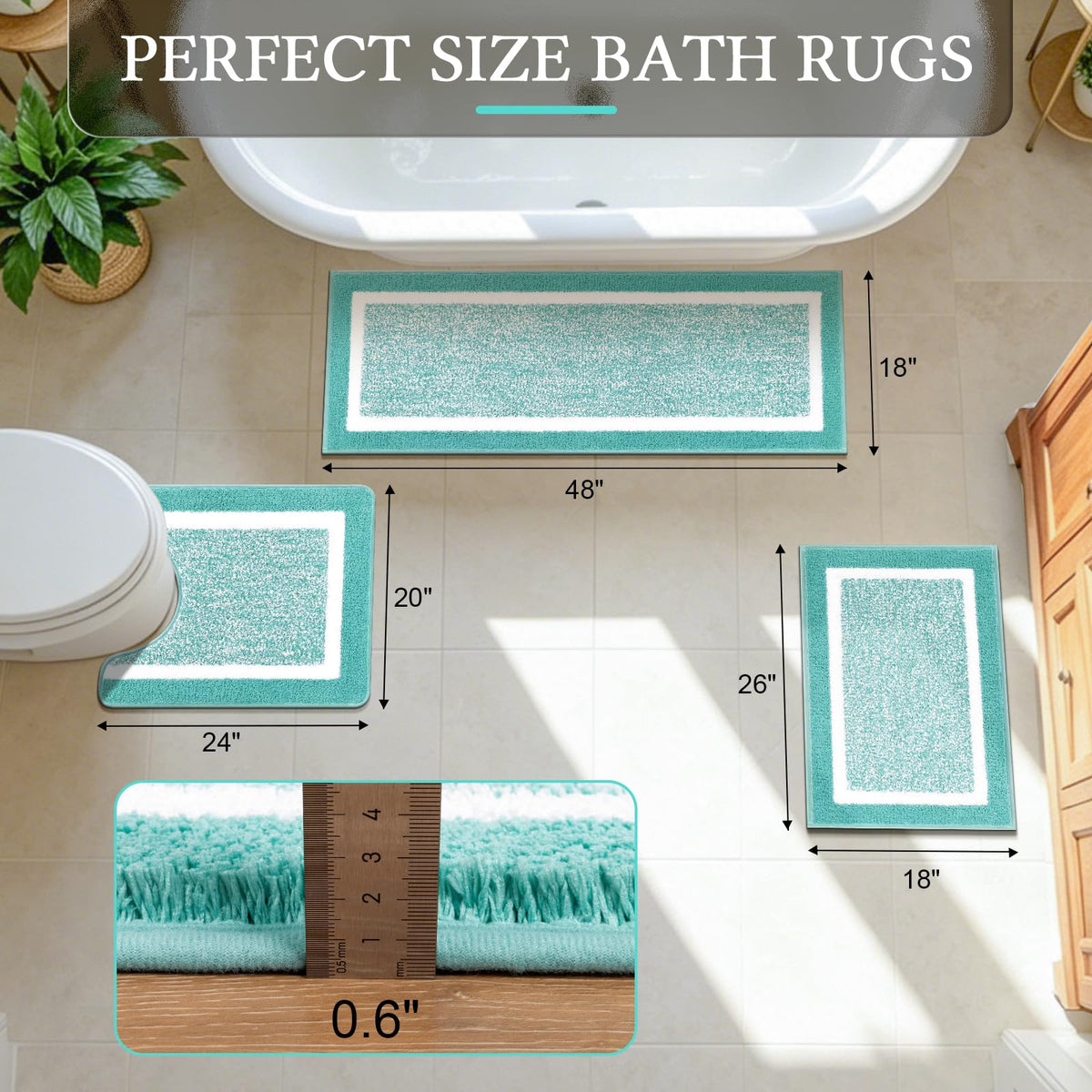 Shaggy Microfiber Bath Rug Set, 3 Piece