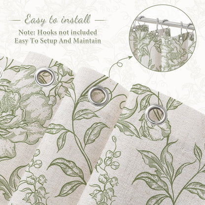 Blue Floral Linen Blend Shower Curtain
